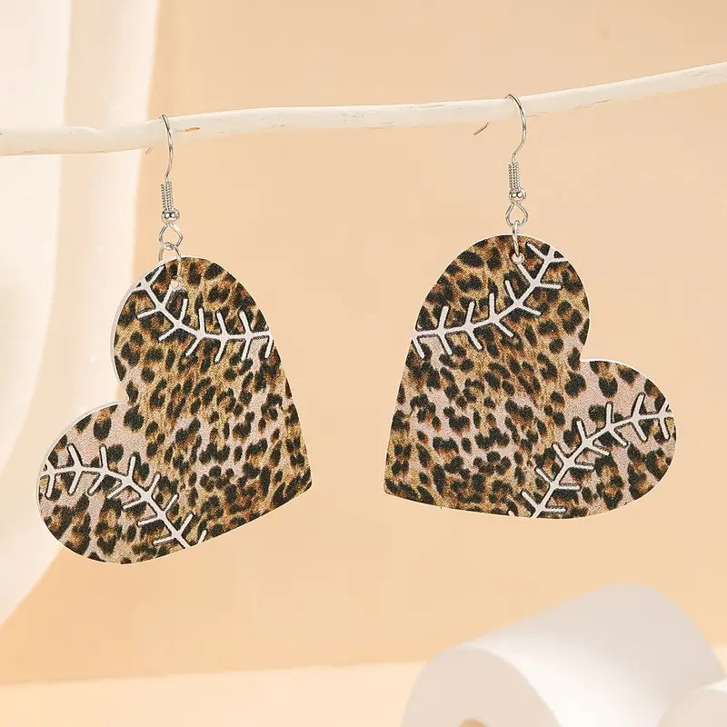Baseball Heart Faux Leather Earrings