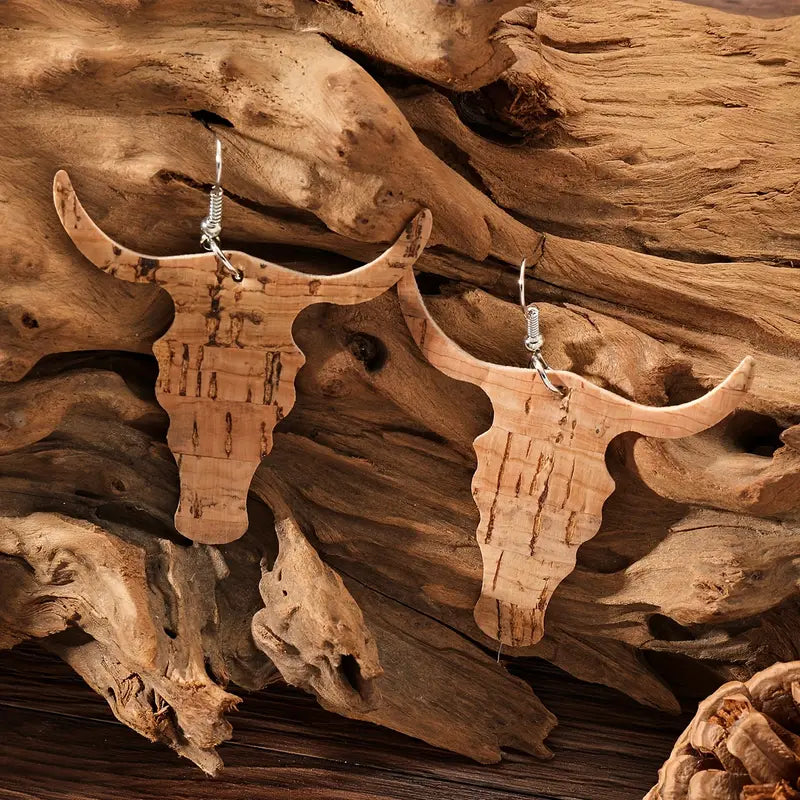Steer cork faux wood earrings