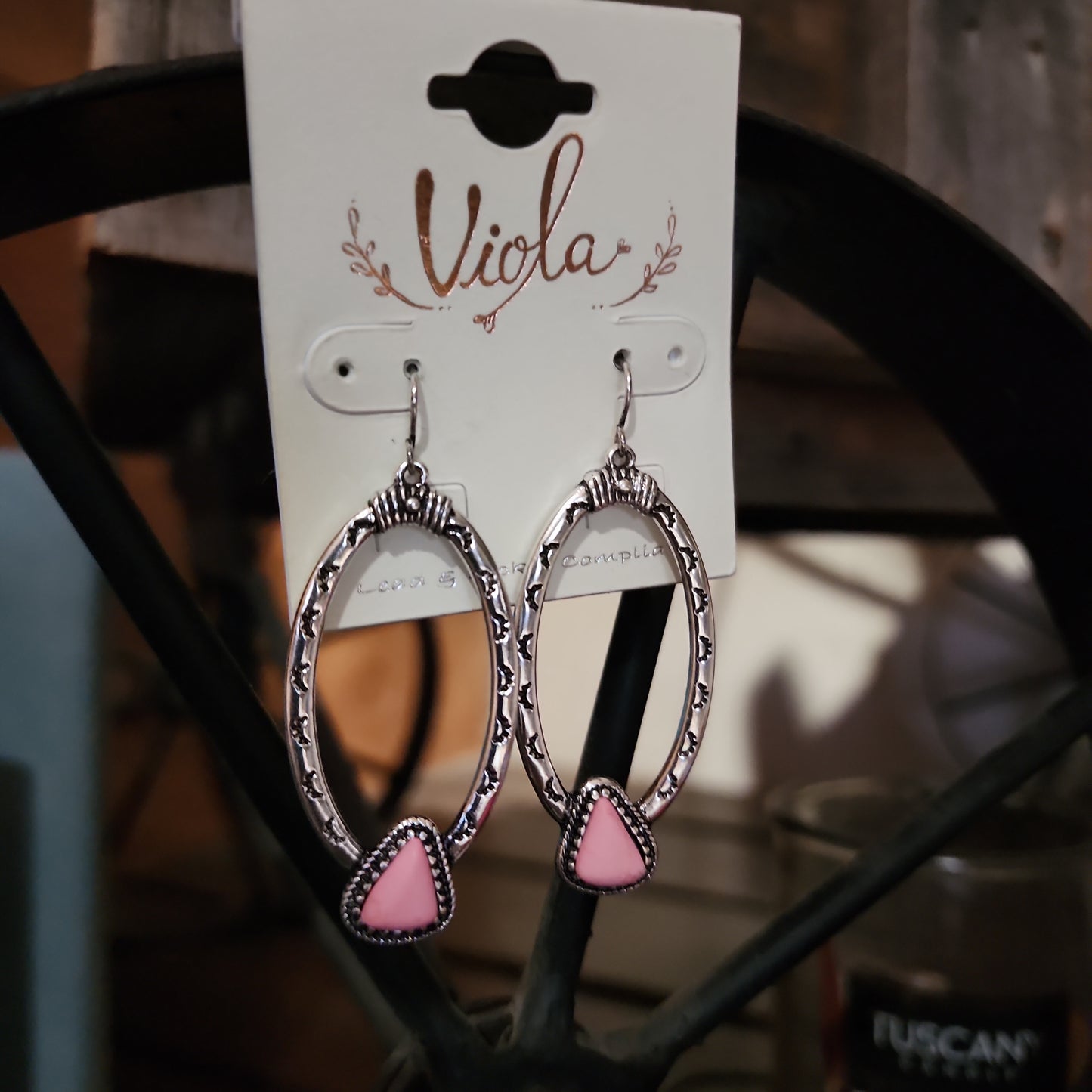 Viola Pink Skagway Silvertone Oval Earrings