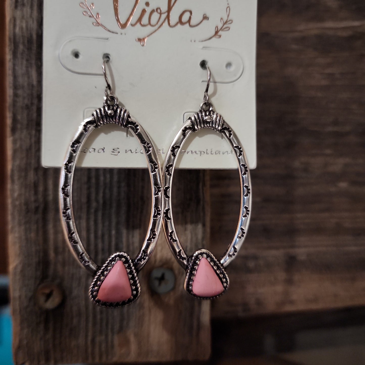 Viola Pink Skagway Silvertone Oval Earrings