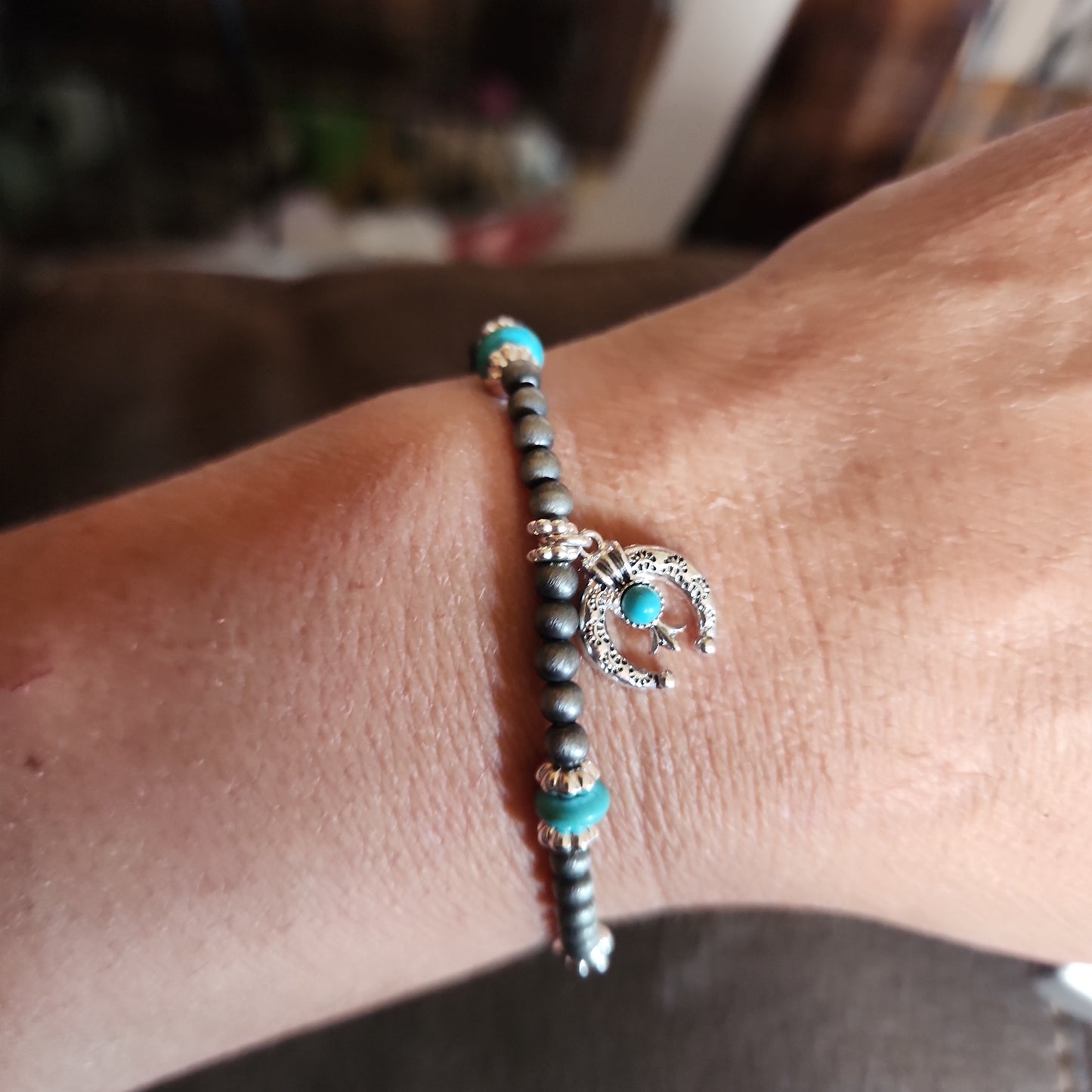 Topeka Turquoise and Silver Pearl Naja Bracelet
