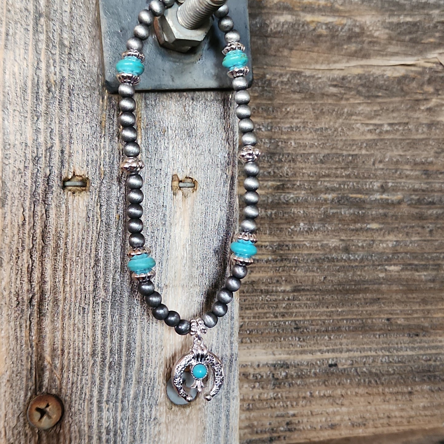 Topeka Turquoise and Silver Pearl Naja Bracelet