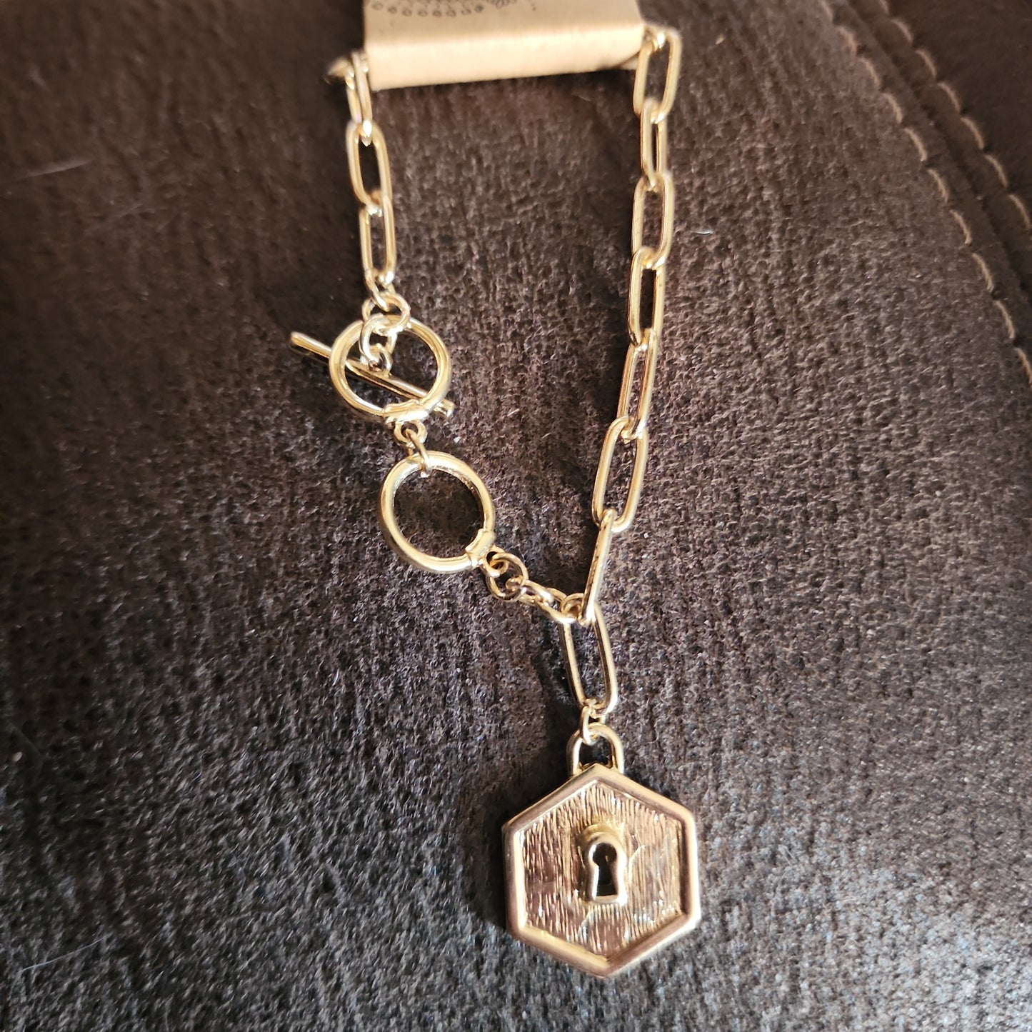 Goldtone Hexagon Lock Toggle Bracelet