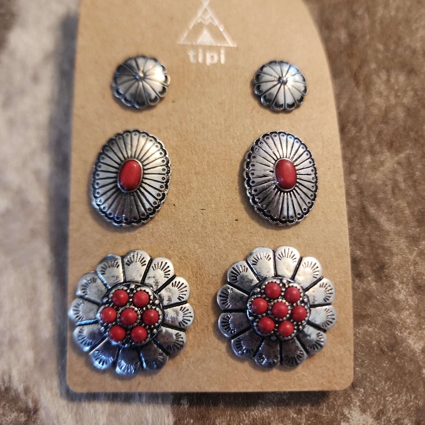 Santa Rita 3 piece stud earrings Turquoise and Coral