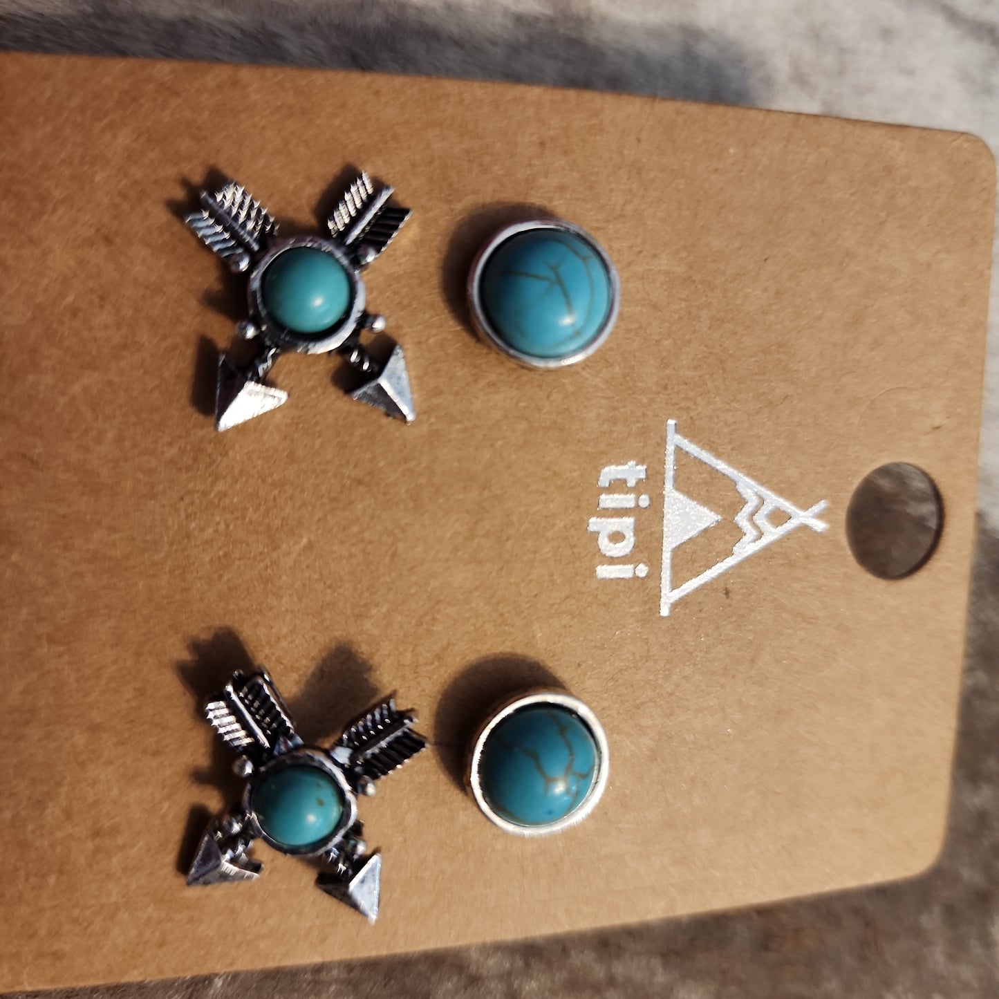 Broken Arrow White and Turquoise Beaded Silverstone earrings 3 pair set