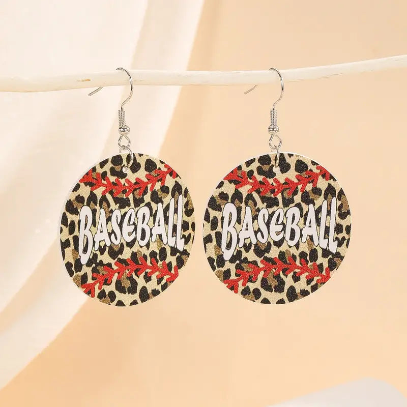 "Baseball" Leopard Faux Leather earrings
