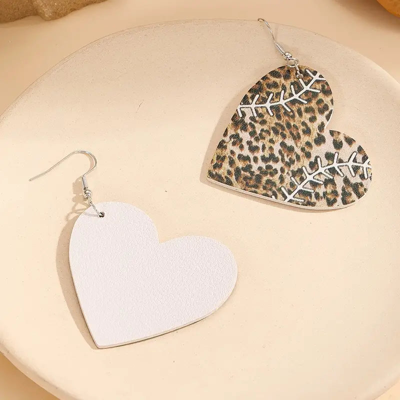 Baseball Heart Faux Leather Earrings