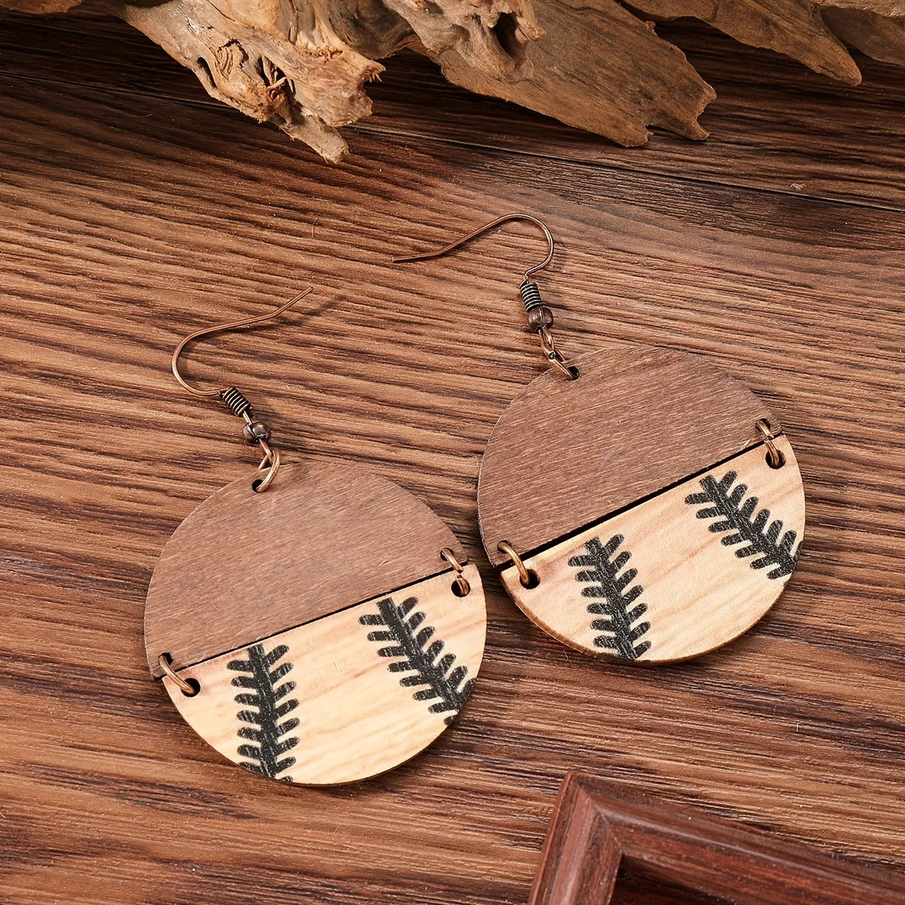 Wood baseball earrings
