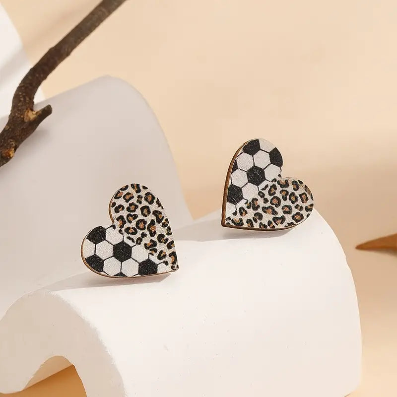 Leopard Soccer Wood stud earrings