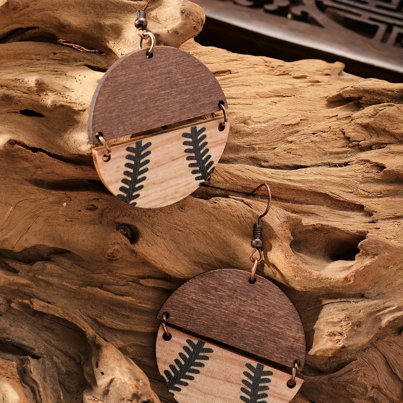 Wood baseball earrings