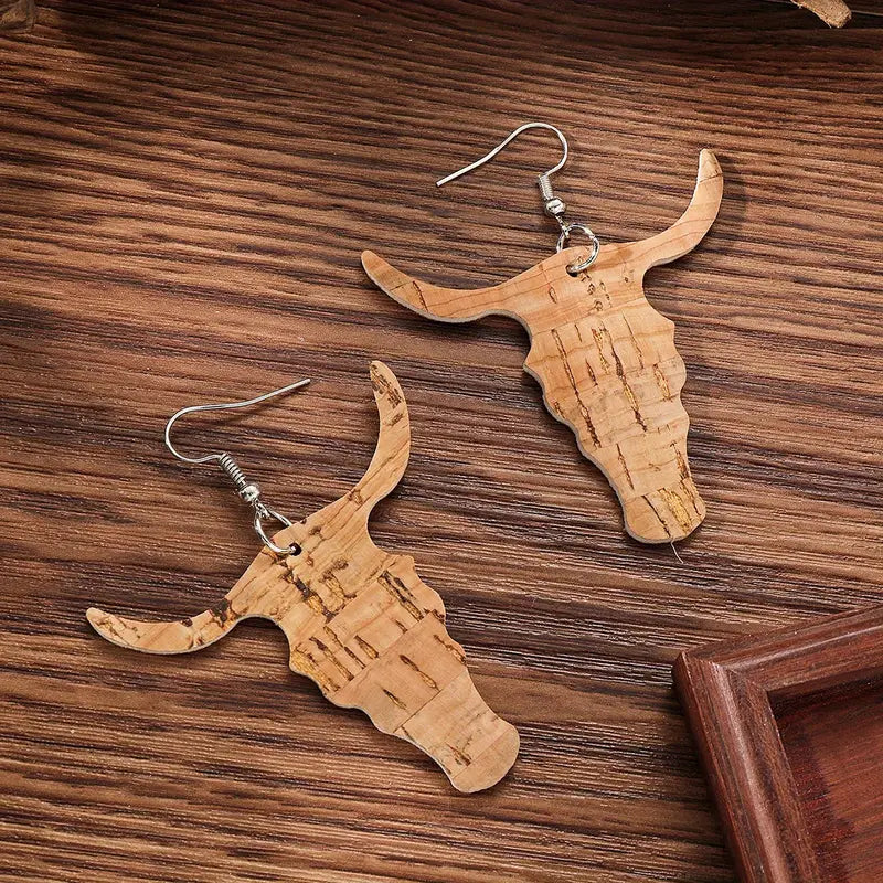 Steer cork faux wood earrings