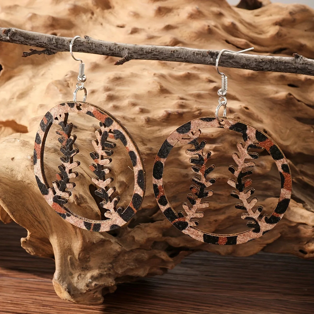 Baseball leaopard rubber earrings