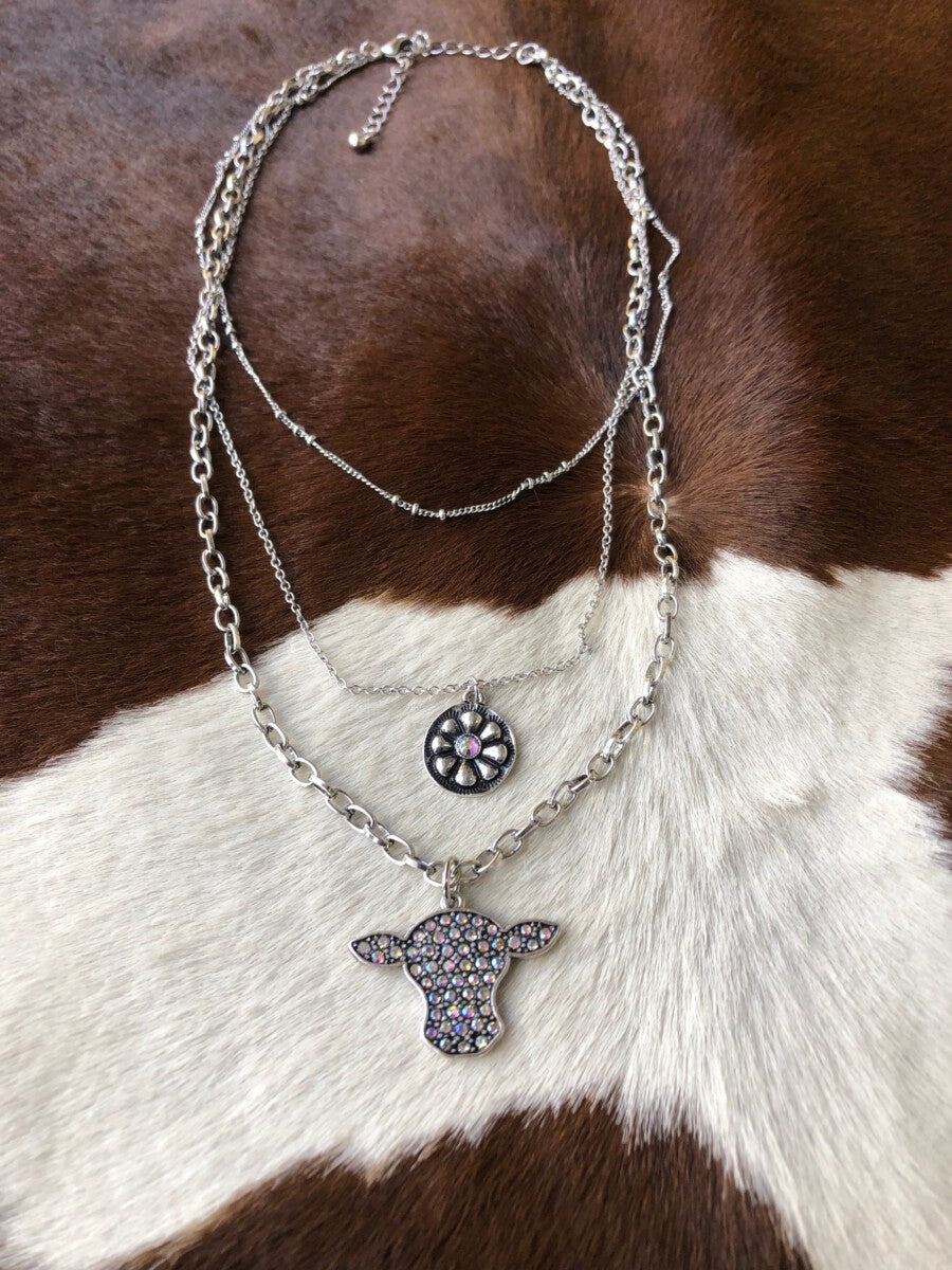 Glittered Heifer Layered Necklace