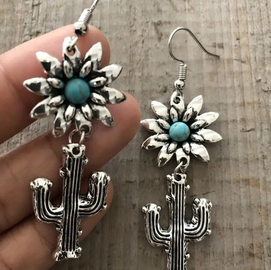 Boho Sunflower Cactus earrings
