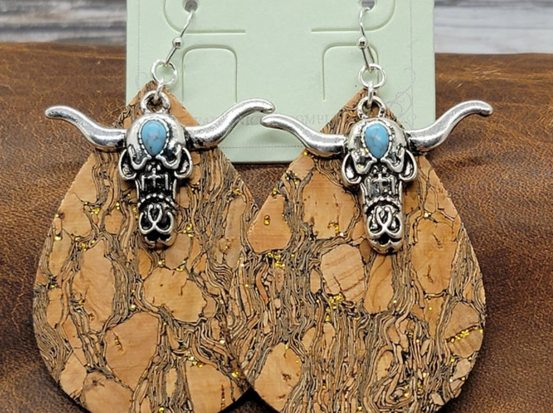 Teardrop Cork Wood Earrings