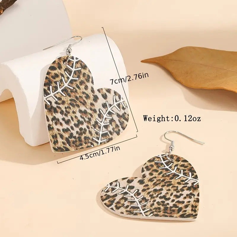Baseball Heart Faux Leather Earrings