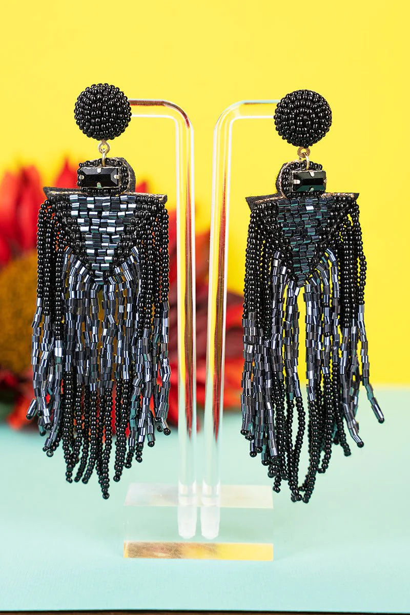 Black Fringe Felicity Seed Bead Earrings