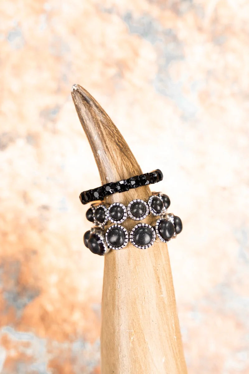 Black Rhinestone Stack 3 Ring Set