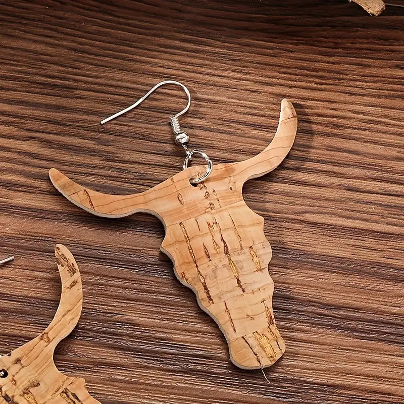 Steer cork faux wood earrings