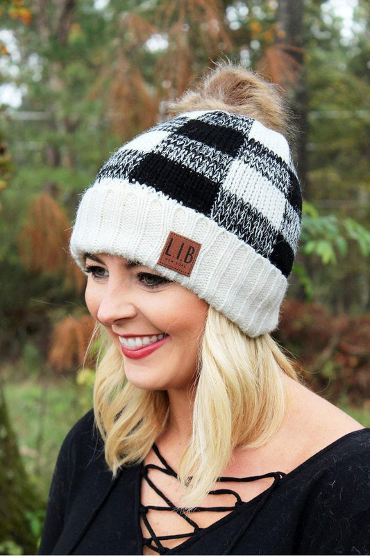 L.I.B. Buffalo Plaid Fleece Lined Beanie