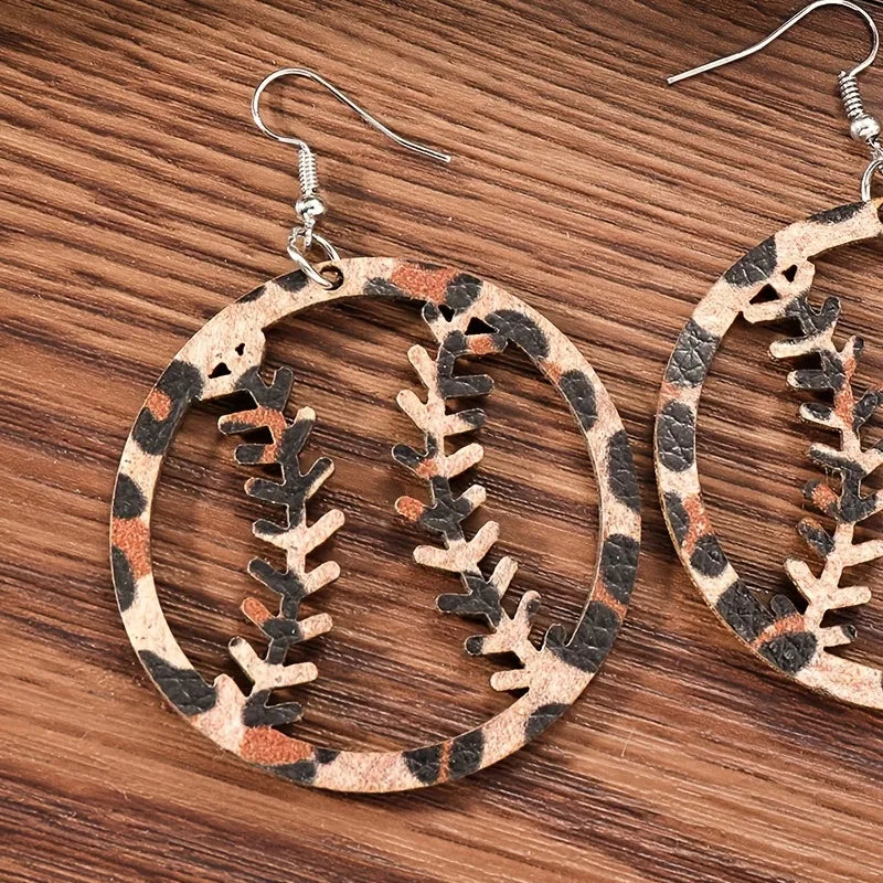 Baseball leaopard rubber earrings