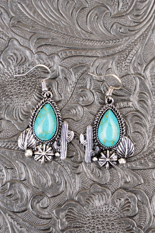 HARTSTOWN TURQUOISE SILVERTONE EARRINGS