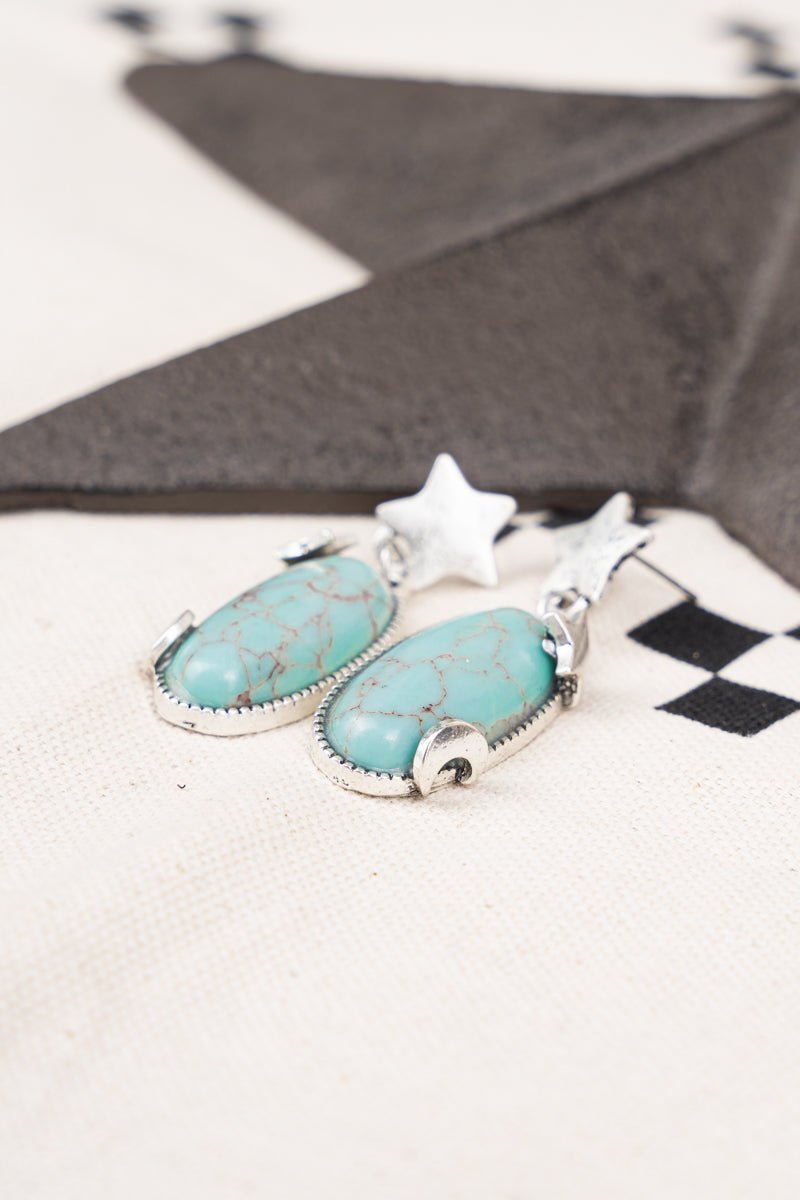 COSMIC WESTERN MOON AND STAR SILVERTONE EARRINGS