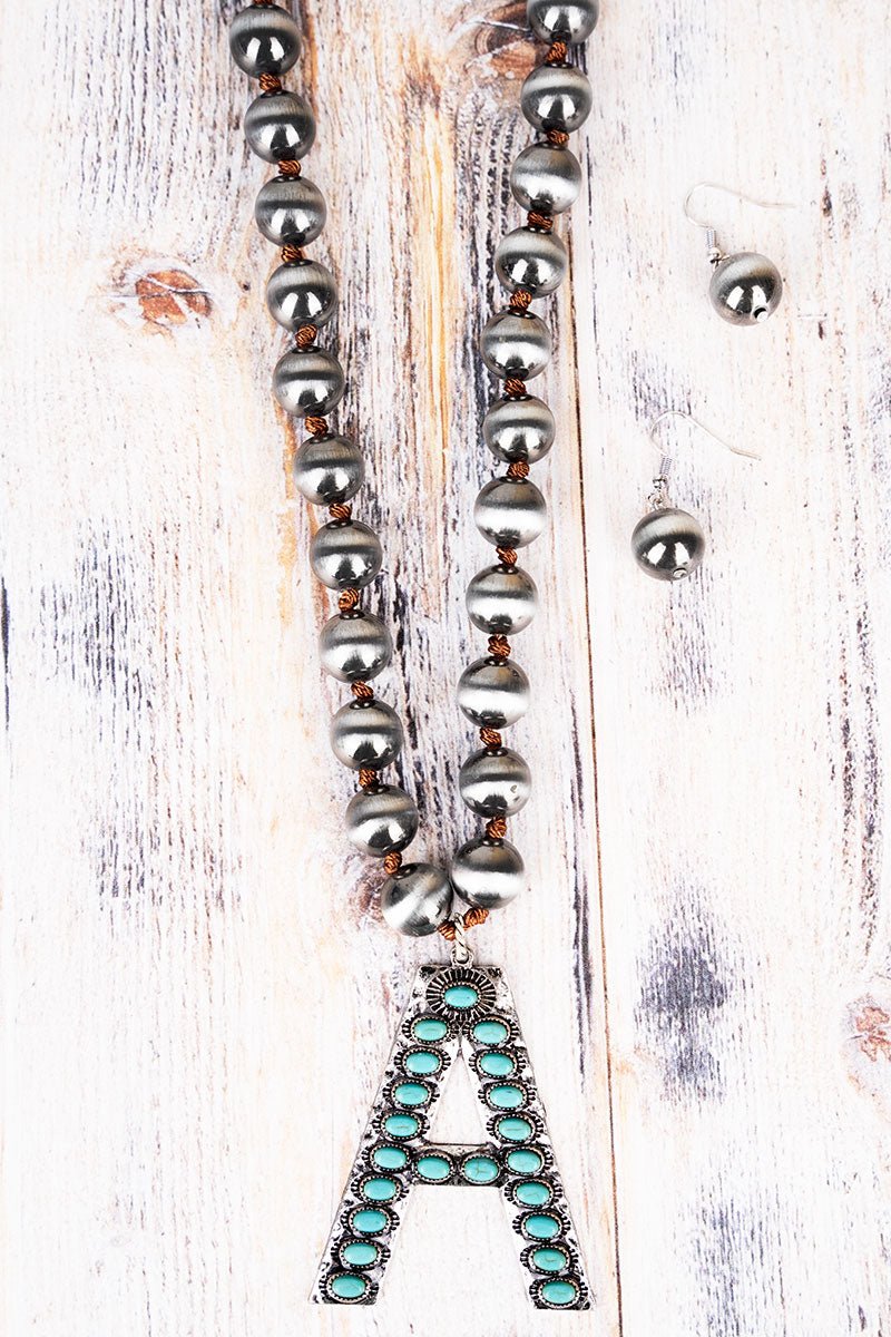 Silver Bead Turquoise "Letter" Necklace set