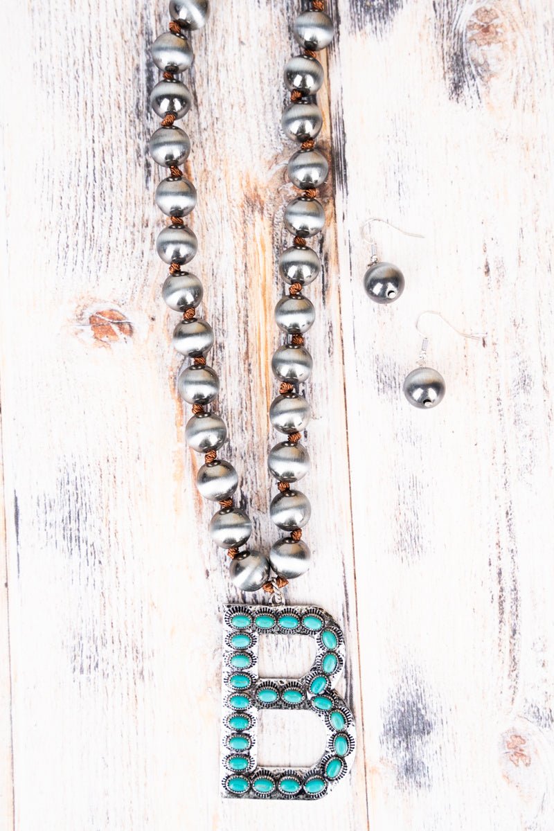 Silver Bead Turquoise "Letter" Necklace set
