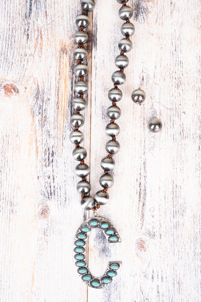 Silver Bead Turquoise "Letter" Necklace set