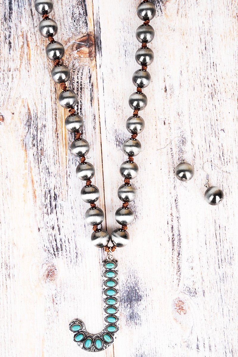Silver Bead Turquoise "Letter" Necklace set