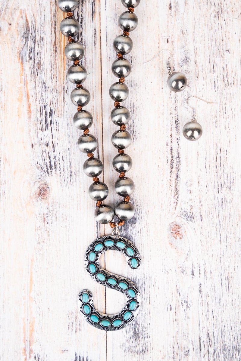 Silver Bead Turquoise "Letter" Necklace set