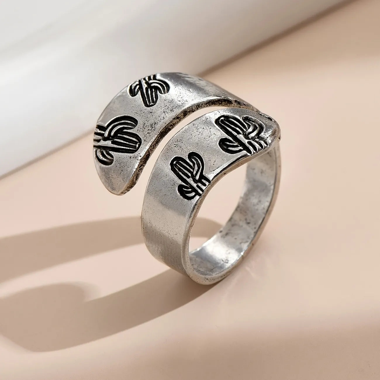 Western Cactus Stamped Ring