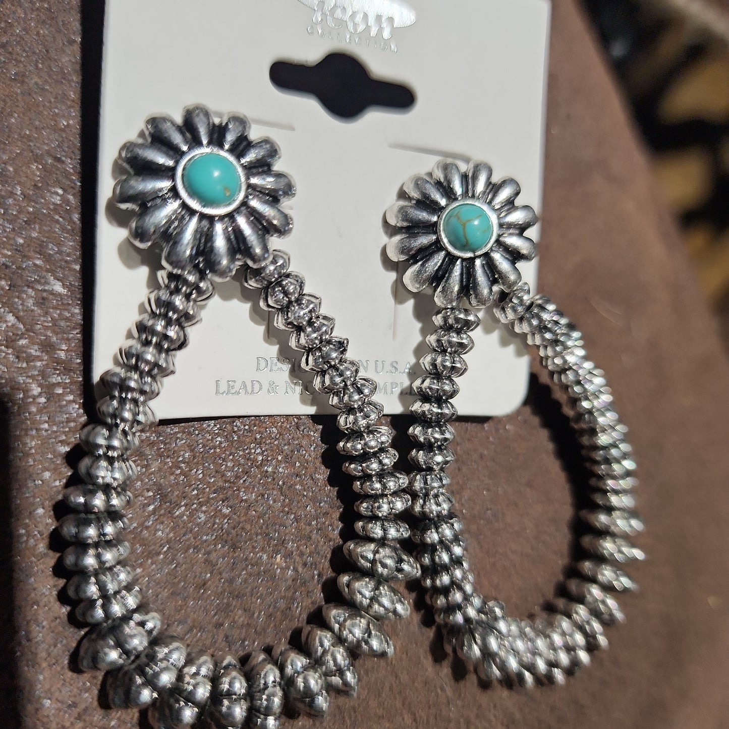 Mountain Creek Turquoise and Silvertone Teardrop Earrings
