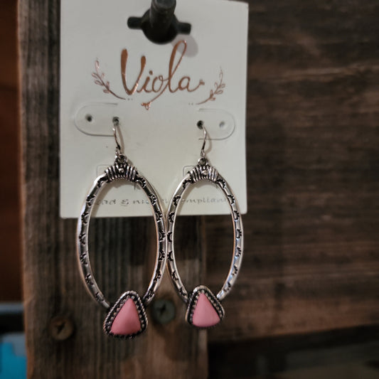 Viola Pink Skagway Silvertone Oval Earrings