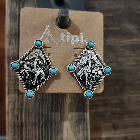 Diamond Cowboy Silvertone Earrings