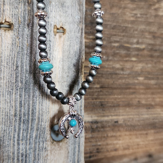 Topeka Turquoise and Silver Pearl Naja Bracelet