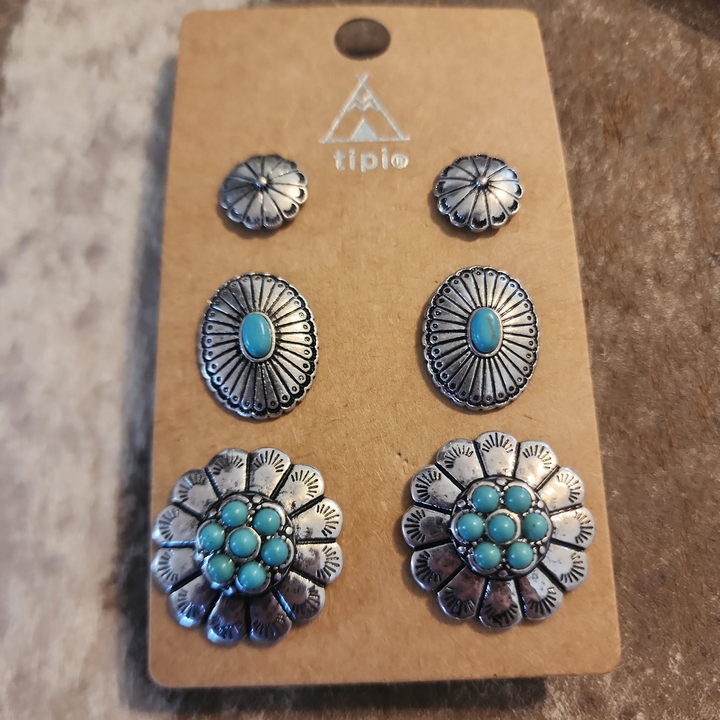 Santa Rita 3 piece stud earrings Turquoise and Coral