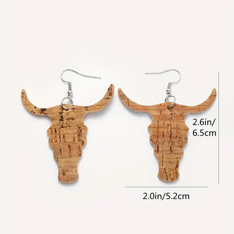 Steer cork faux wood earrings