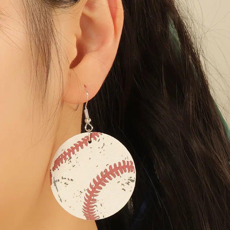Distressed Baseball Faux Leather Earrings