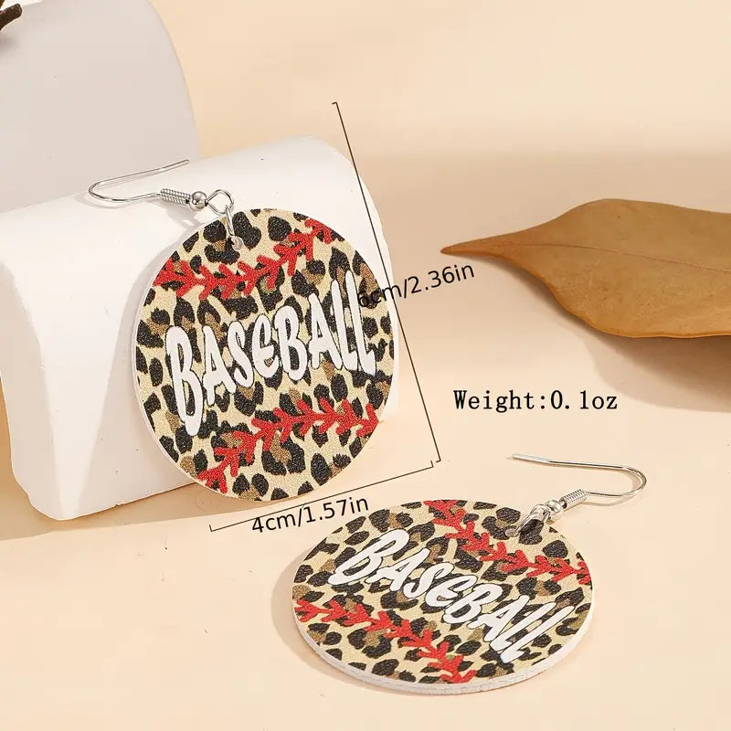 "Baseball" Leopard Faux Leather earrings