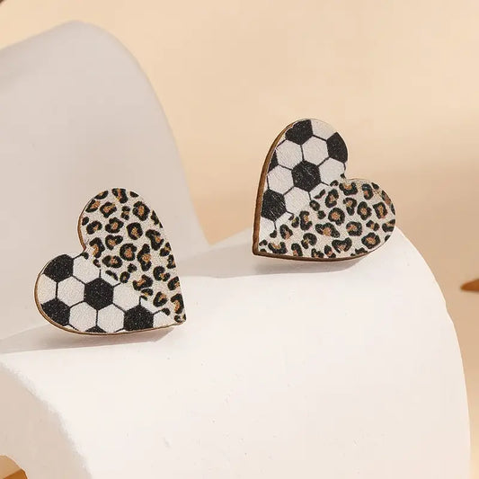 Leopard Soccer Wood stud earrings