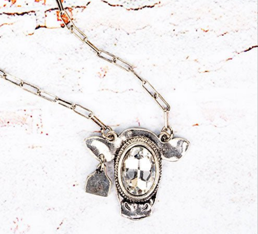 Dusty Trails Crystal Cow Necklace