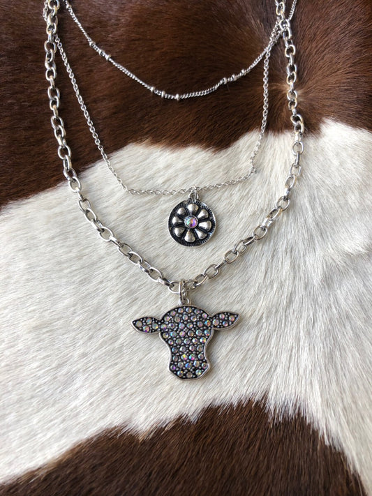 Glittered Heifer Layered Necklace