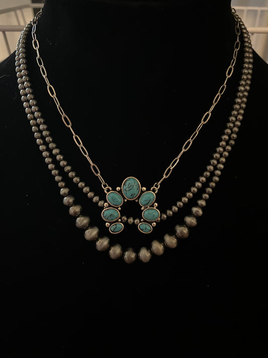 Turquoise within the Night 3 Tier Necklace