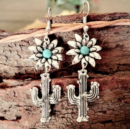 Boho Sunflower Cactus earrings