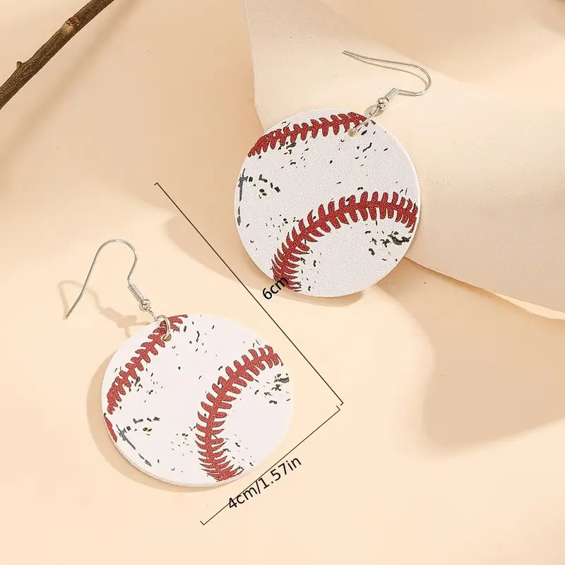 Distressed Baseball Faux Leather Earrings