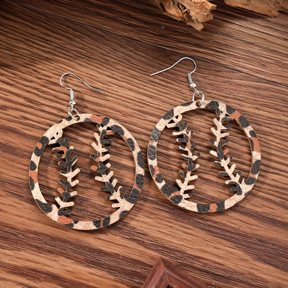 Baseball leaopard rubber earrings