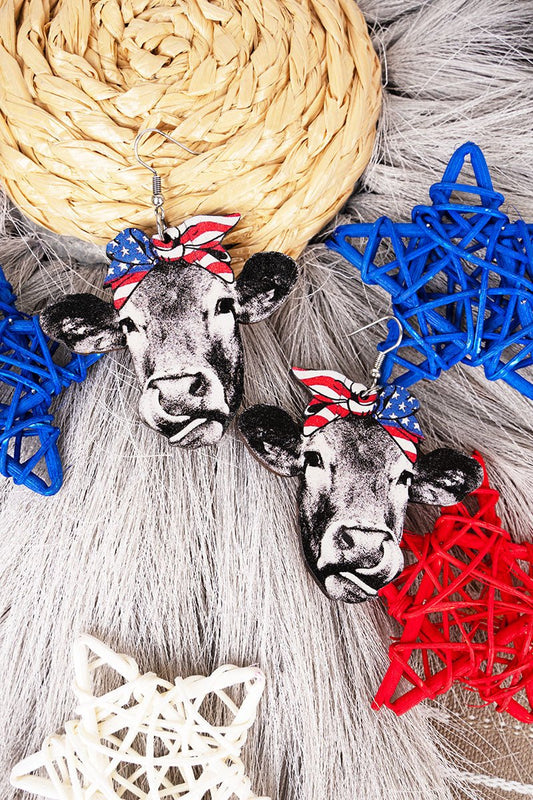 Patriotic Heifer Wood Earrings