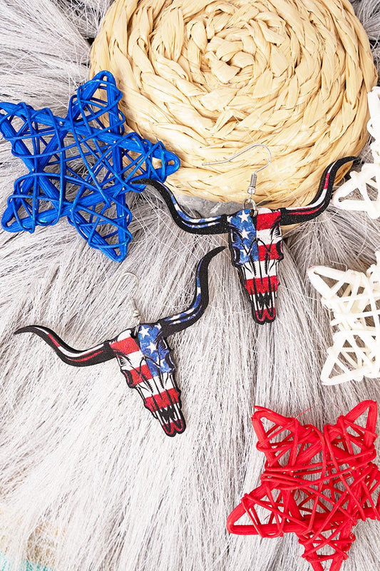 Patriotic Steer Head Earrings